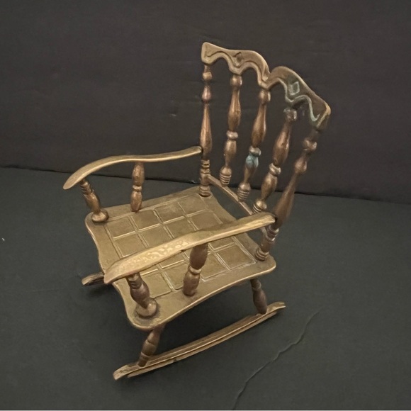 Vintage Brass Figurines Set of 3 Rocking Chair Key Shoe Slipper Ashtray - Picture 6 of 12